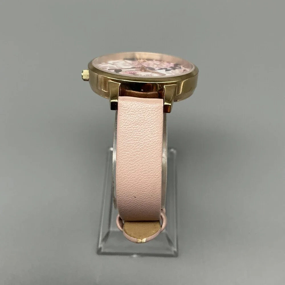Olivia Burton Wild Flower Womens Watch 34mm Pink Strap Gold Tone New Battery